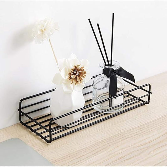 Multipurpose Rectangular Bathroom Shelf (Black, Metal Steel)