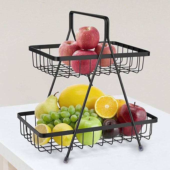 Plantex 2-Tier Steel Fruit & Vegetable Basket (Black)