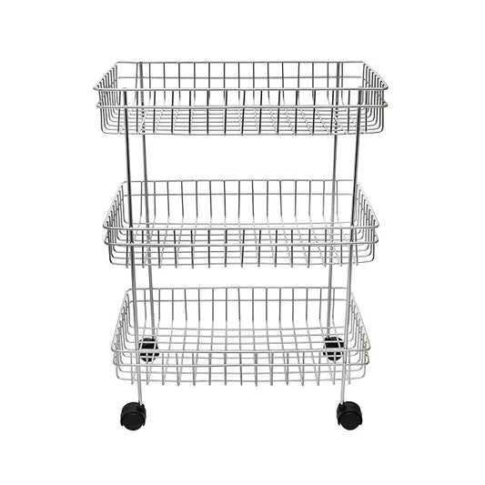Wrolavi 3-Layer Stainless Steel Kitchen Trolley (Silver)