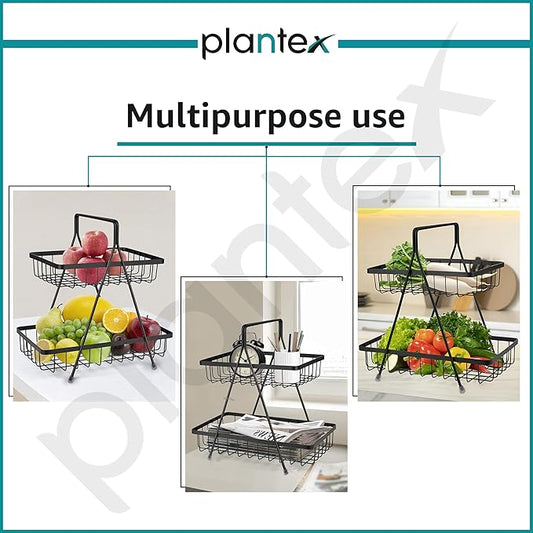 Plantex 2-Tier Steel Fruit & Vegetable Basket (Black)