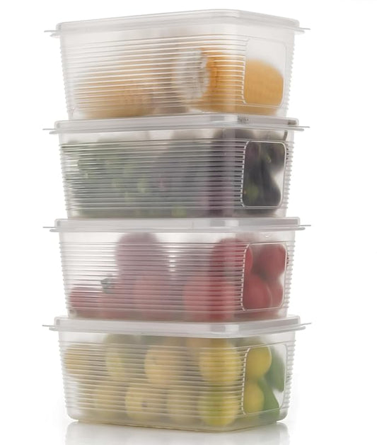 ROVEXA 4 PCS Fridge Organizer Containers | Stackable BPA-Free Food Storage Boxes for Vegetables, Fruits & Pantry