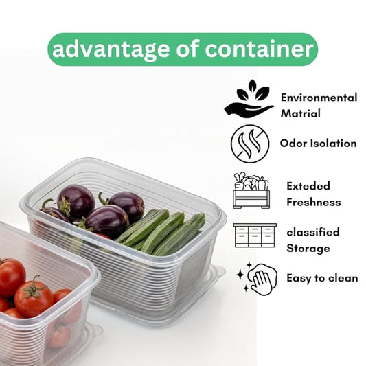 ROVEXA 4 PCS Fridge Organizer Containers | Stackable BPA-Free Food Storage Boxes for Vegetables, Fruits & Pantry