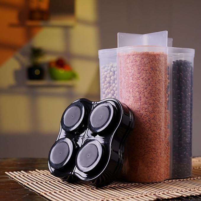 ROVEXA Airtight 4-Section Food Storage Container – 2500ml (Black, Transparent)