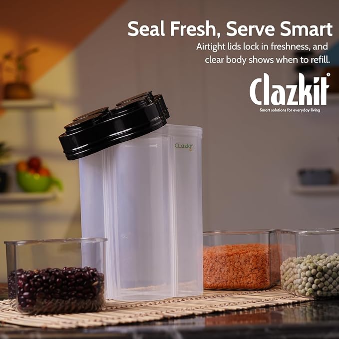 ROVEXA Airtight 4-Section Food Storage Container – 2500ml (Black, Transparent)