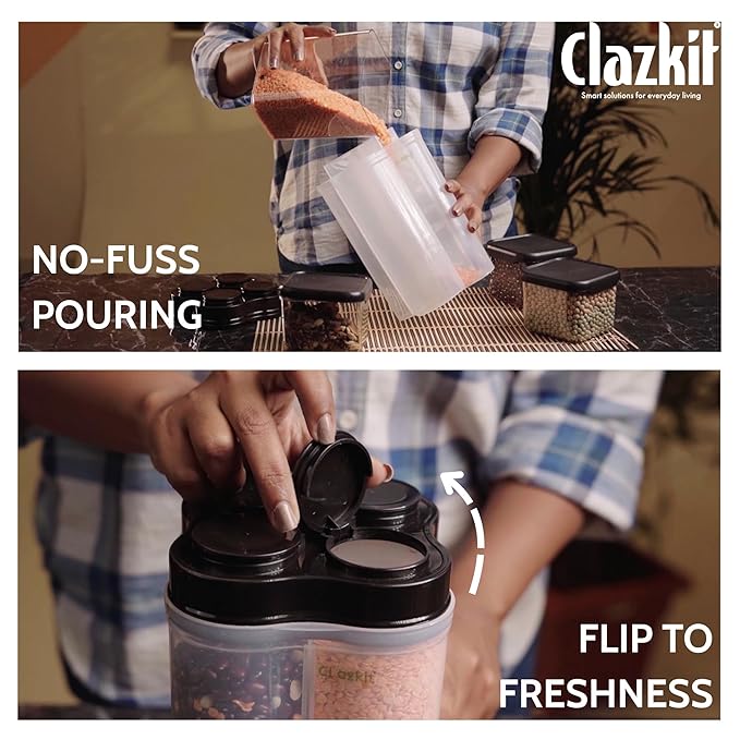 ROVEXA Airtight 4-Section Food Storage Container – 2500ml (Black, Transparent)