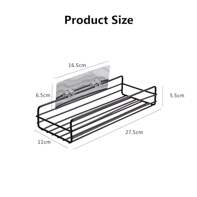 Multipurpose Rectangular Bathroom Shelf (Black, Metal Steel)