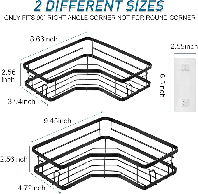 ROVEXA 2 Pcs Black Bathroom Corner Shelves