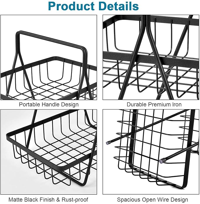 Plantex 2-Tier Steel Fruit & Vegetable Basket (Black)