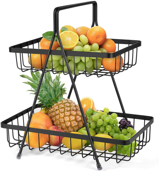 Plantex 2-Tier Steel Fruit & Vegetable Basket (Black)