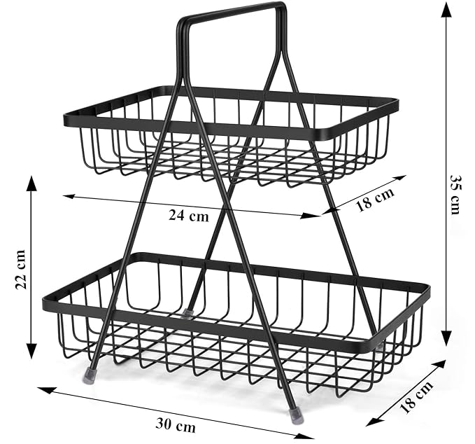 Plantex 2-Tier Steel Fruit & Vegetable Basket (Black)