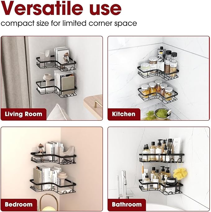 ROVEXA 2 Pcs Black Bathroom Corner Shelves