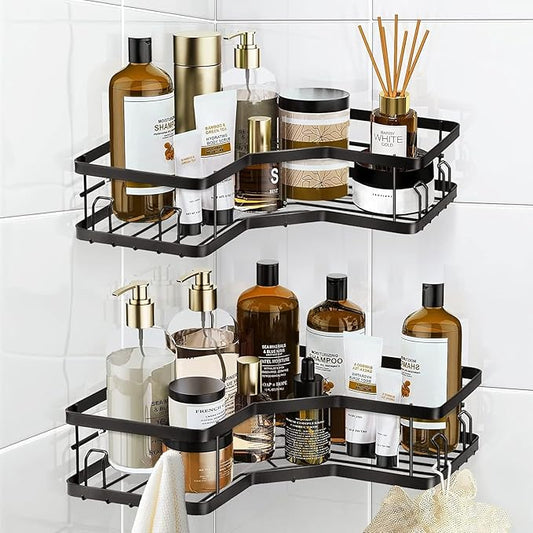 ROVEXA 2 Pcs Black Bathroom Corner Shelves