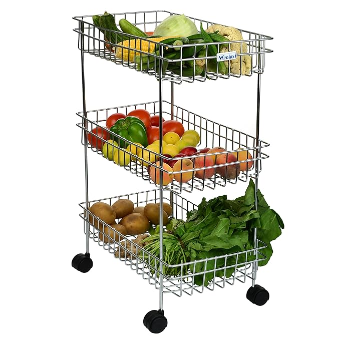 Wrolavi 3-Layer Stainless Steel Kitchen Trolley (Silver)