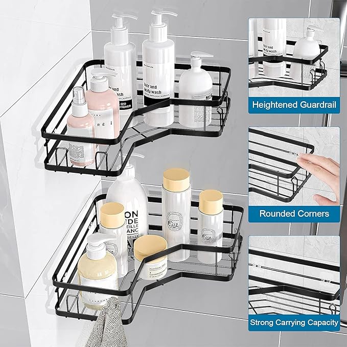 ROVEXA 2 Pcs Black Bathroom Corner Shelves