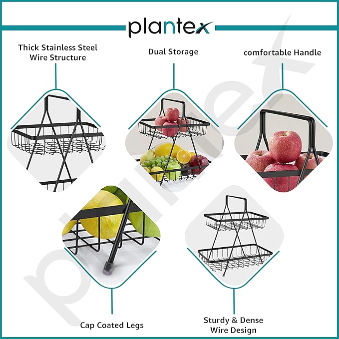 Plantex 2-Tier Steel Fruit & Vegetable Basket (Black)
