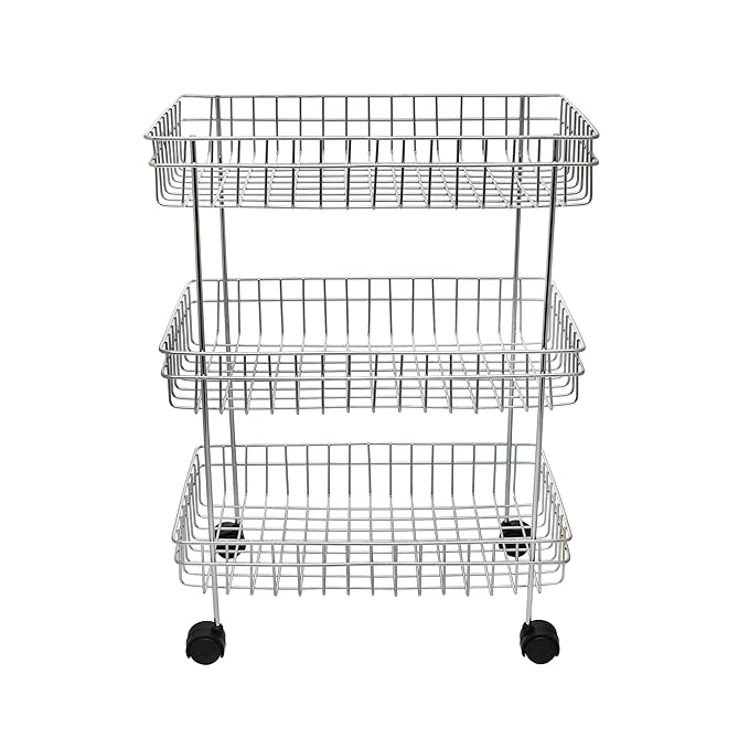 Wrolavi 3-Layer Stainless Steel Kitchen Trolley (Silver)