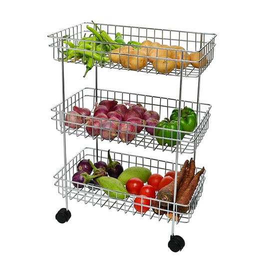 Wrolavi 3-Layer Stainless Steel Kitchen Trolley (Silver)