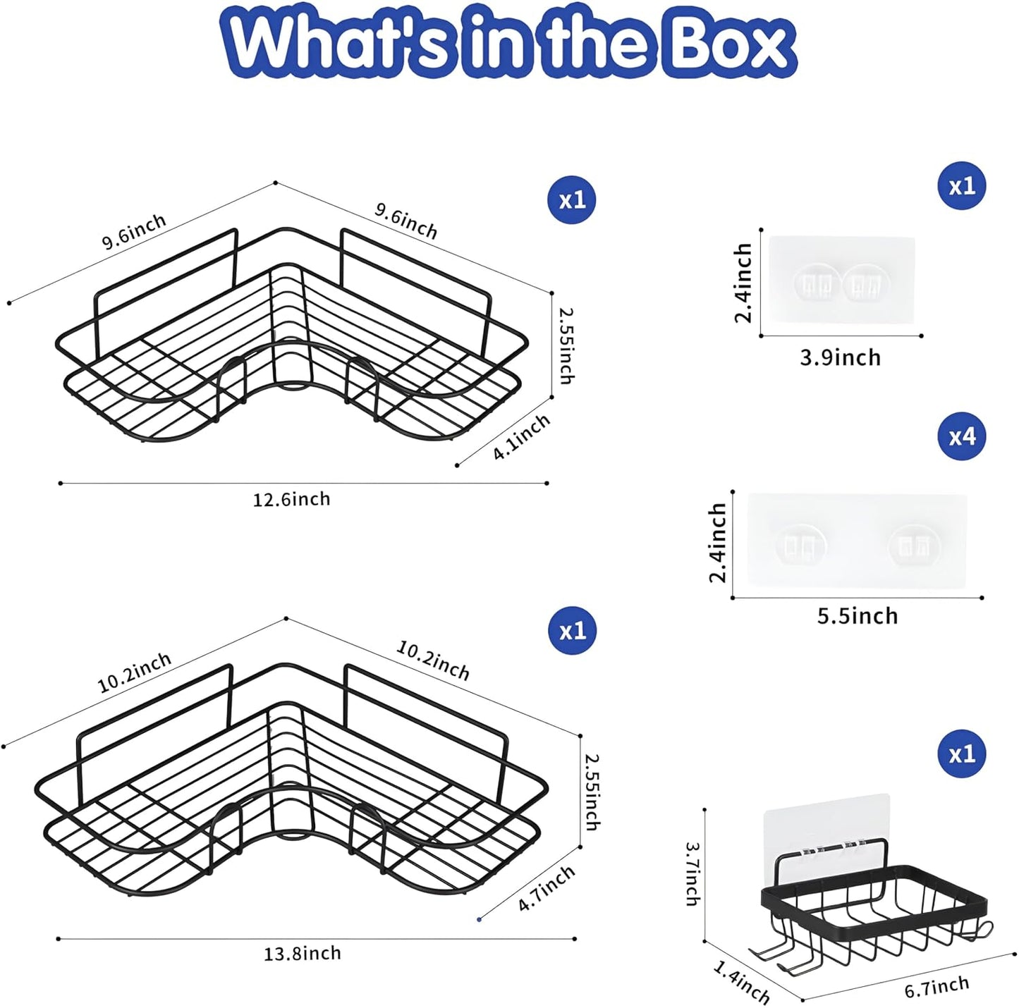 3-in-1 Stainless Steel Corner Bathroom Shelf (Black, No-Drill)